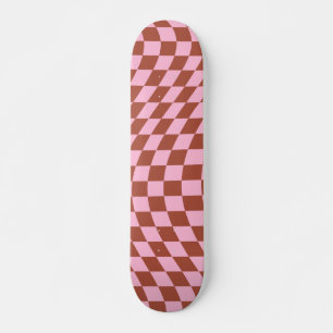 Retro-Karo-Muster rosa und braun Karton Skateboard