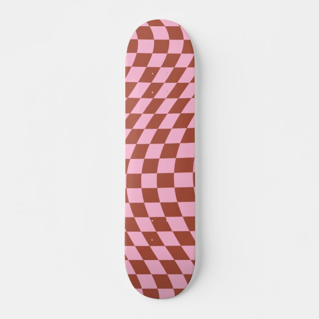Retro-Karo-Muster rosa und braun Karton Skateboard (Vorne)