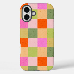 Retro-Karo rosa orange grün iPhone 16 Plus Hülle