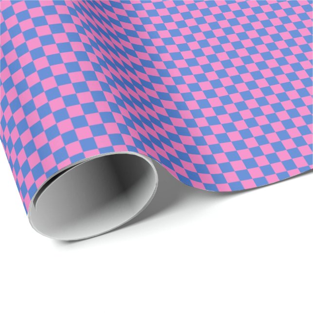 Retro Karomuster in strahlendem Rosa und Blau Geschenkpapier (Rolleneckpunkt)