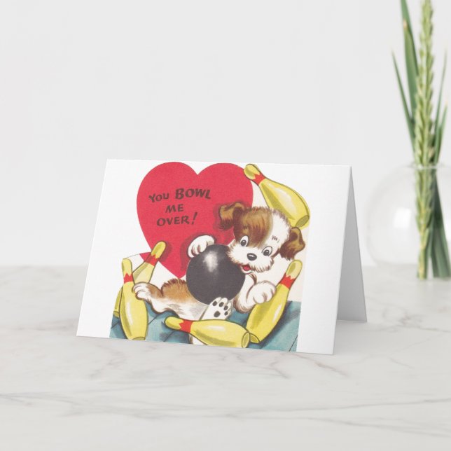 Retro Karte Bowlings-Welpevalentines Tages (Vorderseite)
