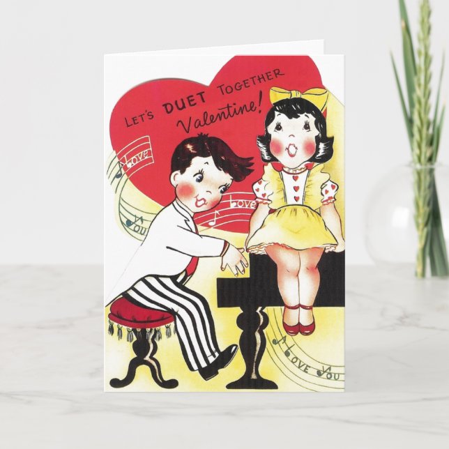 Retro Karte Duo-Liebe-Liedvalentines Tages (Vorderseite)
