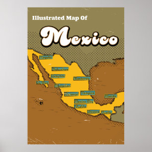 Retro-Karte von Mexiko Poster
