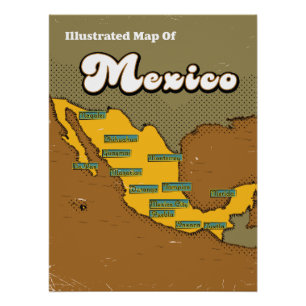 Retro-Karte von Mexiko Poster