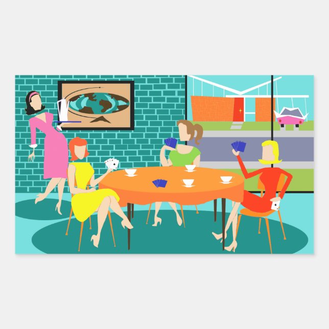 Retro Kartenspiel-Aufkleber der Frauen Rechteckiger Aufkleber (Vorderseite)