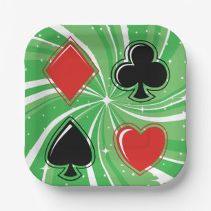 Retro-Kartensymbole in lebendigem Rot und Schwarz Pappteller
