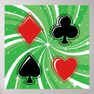 Retro-Kartensymbole in lebendigem Rot und Schwarz Poster