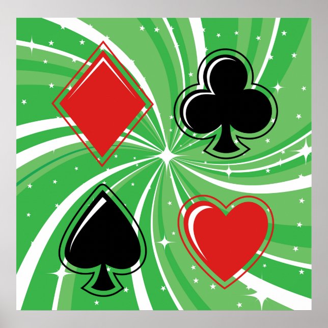 Retro-Kartensymbole in lebendigem Rot und Schwarz Poster (Vorne)