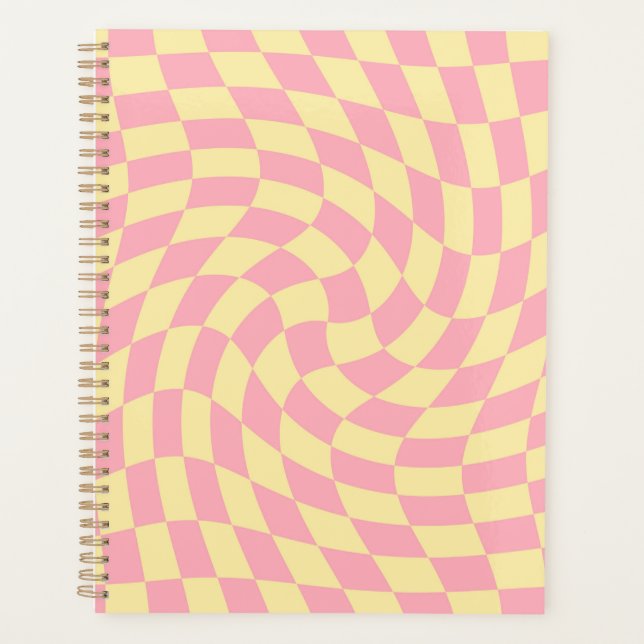 Retro-Karton mit abgeschliffenem Karo, rosa Pfirsi Planer (Vorderseite)