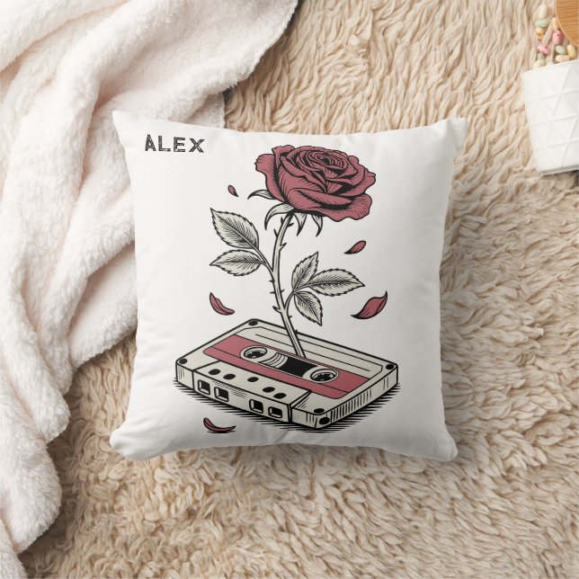 Retro-Kassette Bandrose Personalisierter Name  Kissen (Decke)