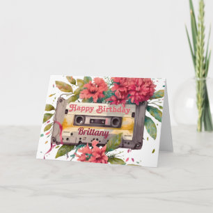 Retro-Kassette   Floral Happy Birthday Karte