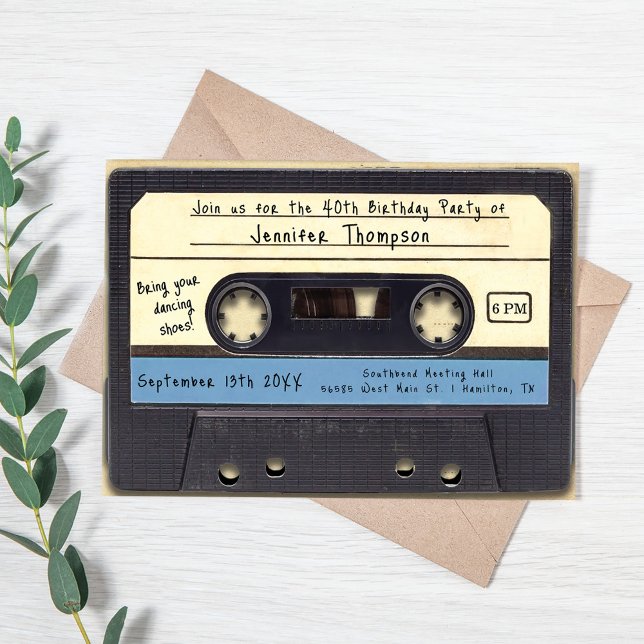 Retro-Kassette-Geburtstagseinladung Einladung (Retro Cassette Tape Birthday Party Invitation)