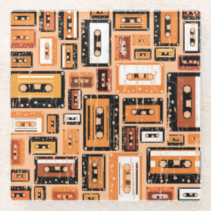 Retro-Kassette Nahtloses Muster Glasuntersetzer