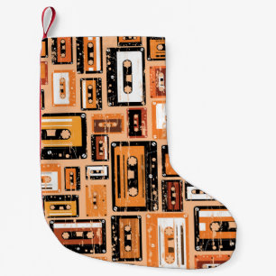 Retro-Kassette Nahtloses Muster Kleiner Weihnachtsstrumpf