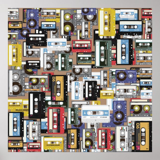 Retro-Kassette-Tape-Muster Poster (Vorne)