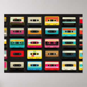 Retro-Kassette-Tape-Muster – Vintage-Musik Poster