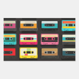 Retro-Kassette-Tape-Muster – Vintage-Musik Rechteckiger Aufkleber