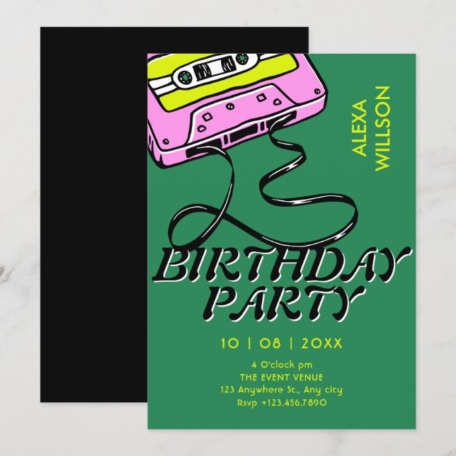 Retro-Kassette zum Geburtstag Einladung (Vorne/Hinten)