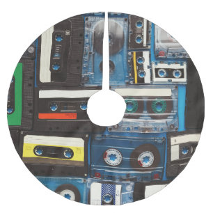 Retro-Kassetten: Blue Background Vintag. Polyester Weihnachtsbaumdecke