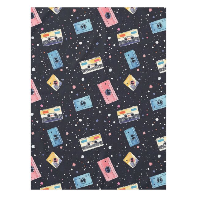 Retro-Kassetten im kosmischen Raum Tischdecke (Vorderseite)