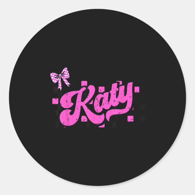 Retro Katy Checkered Coquette Bow Butterfly  Runder Aufkleber (Vorderseite)