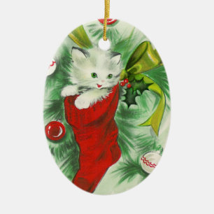 Retro Kätzchen-Weihnachtsverzierung Keramik Ornament