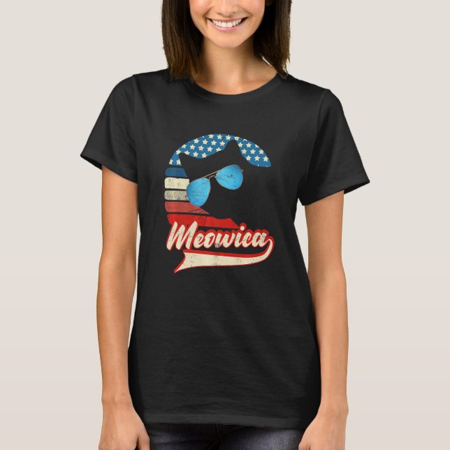 Retro Katze 4. Juli Meowica Merica Men Usa Ameri T-Shirt (Vorderseite)
