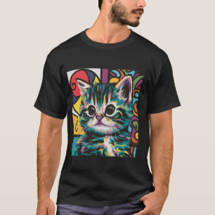 Retro-Katze - Abstrakter, lebendiger Pop-Art-Stil, T-Shirt