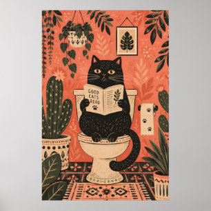 Retro-Katze auf Toilette Lustige Badezimmer-Wandku Poster