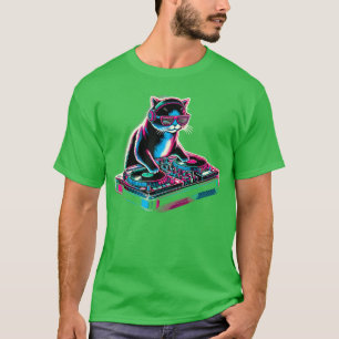 Retro-Katze-DJ-Disco-Party-Musik-Geschenk Lustige T-Shirt