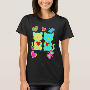 Retro-Katze Herz Herz Valentinstag Katzenliebhaber T-Shirt