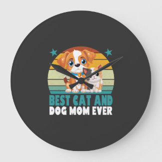 Retro Katze Hund Mama Katze Mama Furmama Welpe Kät Große Wanduhr