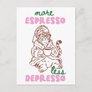 Retro-Katze Kaffee Mehr Espresso Weniger Depresso Postkarte