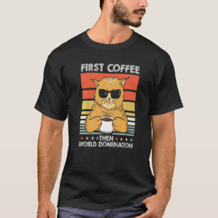 Retro-Katze-Kaffee-Sonnenbrille Haustierbesitzer T-Shirt
