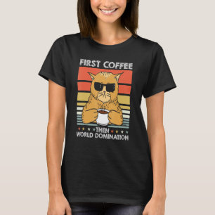 Retro-Katze-Kaffee-Sonnenbrille Haustierbesitzer T-Shirt