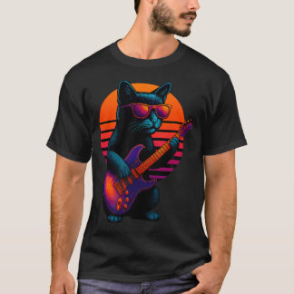 Retro-Katze mit E-Gitarre Rock spielend T-Shirt