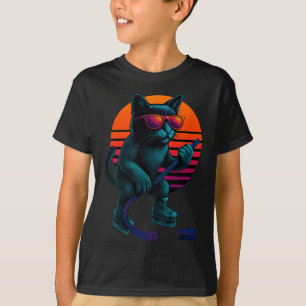 Retro-Katze mit Eishockeyschläger Eishockeyspieler T-Shirt
