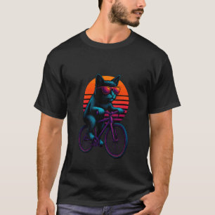 Retro-Katze mit Fahrrad Radfahren Reiter T-Shirt