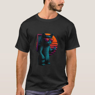 Retro-Katze mit Kreide und Tafel beim Unterricht f T-Shirt