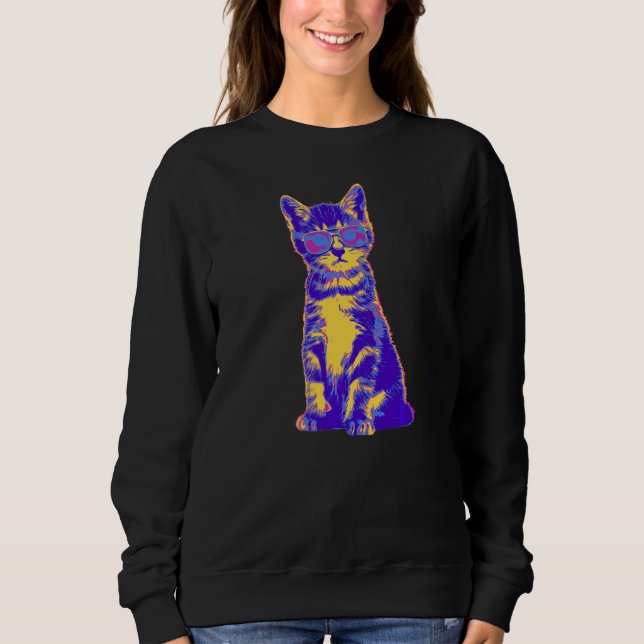 Retro-Katze mit Lotsenbrille Vintage Illustrati Sweatshirt (Vorderseite)