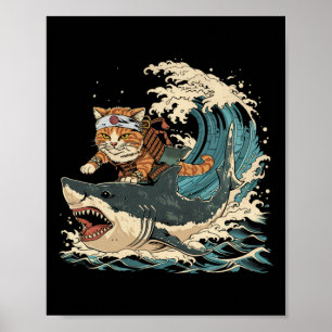 Retro-Katze Ninja Süßes Tier Kätzchen Tier Hallowe Poster