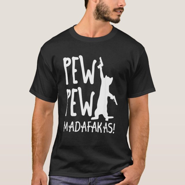 Retro-Katze Pew Pew Madafakas   Verrückte Kätzchen T-Shirt (Vorderseite)