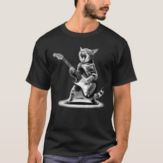 Retro-Katze-Rockmusik T-Shirt