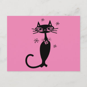 RETRO KATZE ROSA POSTKARTE
