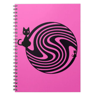 Retro-Katze - Rosa psychedelischer Wirbel Notizblock
