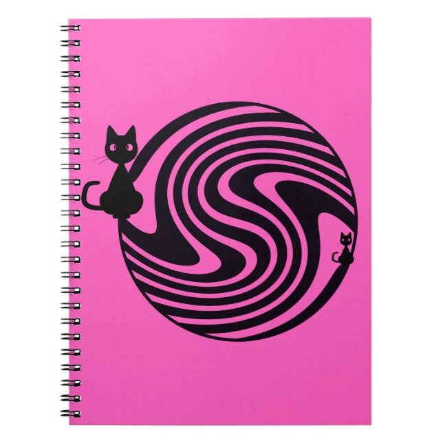 Retro-Katze - Rosa psychedelischer Wirbel Notizblock (Vorderseite)