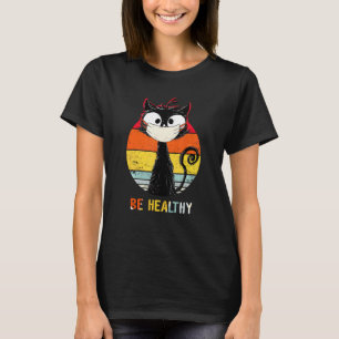 Retro Katze schwarze Katze mit Gesichtsmaske Quar T-Shirt