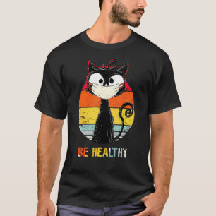 Retro Katze schwarze Katze mit Gesichtsmaske Quar  T-Shirt