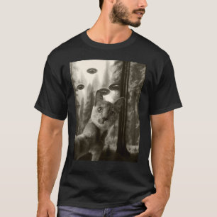 Retro Katze Selfie mit UFOs Außerirdischen Extrate T-Shirt