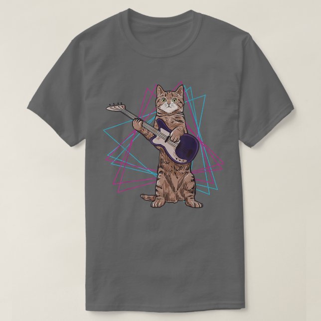 Retro-Katze spielt Gitarre Kitten spielt Gitarrist T-Shirt (Design vorne)